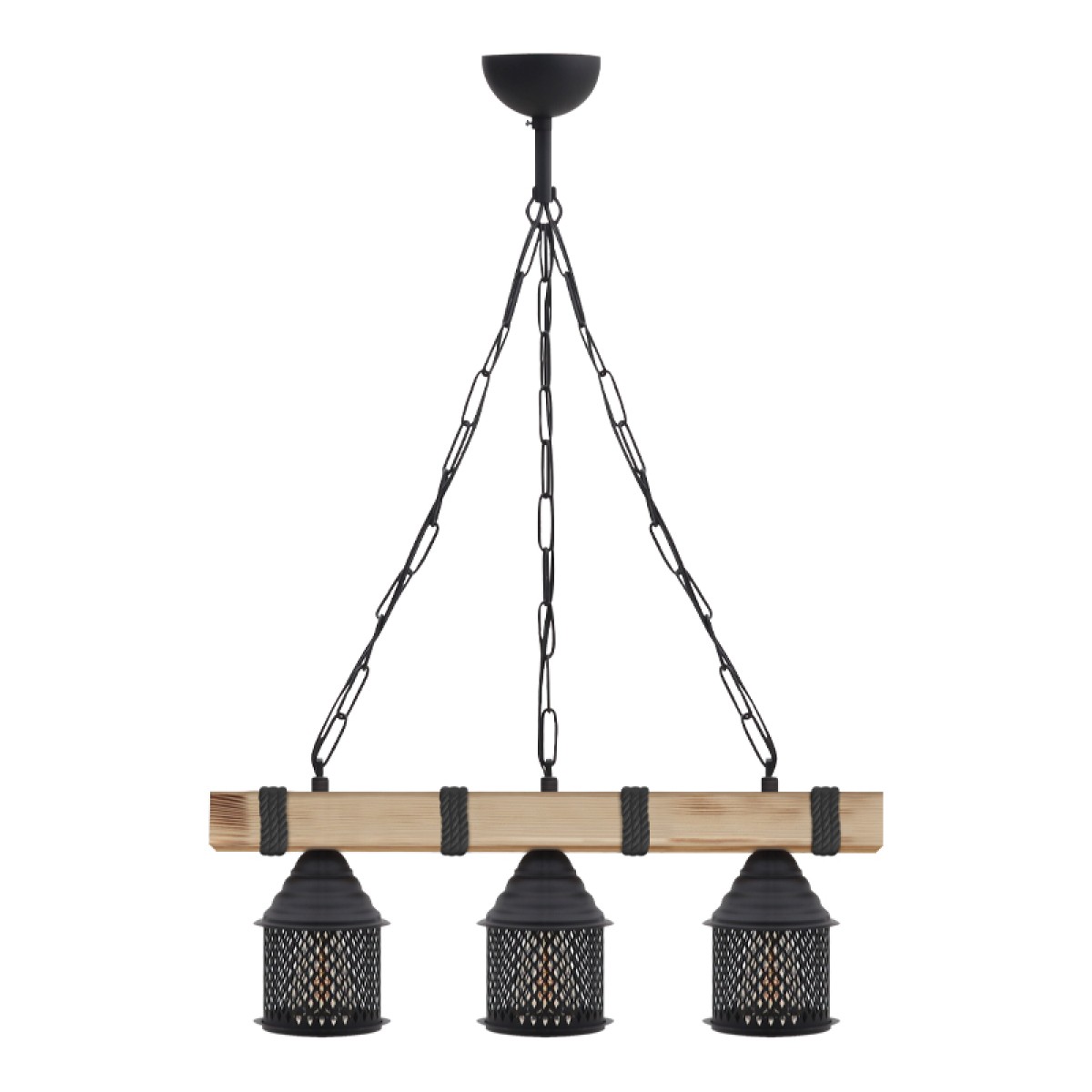 Φωτιστικό οροφής Elora Megapap E27 ξύλινο - μεταλλικό τρίφωτο χρώμα φυσικό - μαύρο 50x13x75εκ.