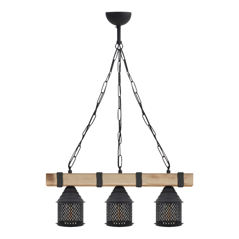 Φωτιστικό οροφής Elora Megapap E27 ξύλινο - μεταλλικό τρίφωτο χρώμα φυσικό - μαύρο 50x13x75εκ.