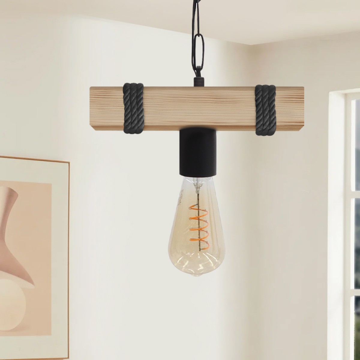 Φωτιστικό οροφής Vero Megapap E27 ξύλινο μονόφωτο χρώμα φυσικό - μαύρο 25x8x65εκ.