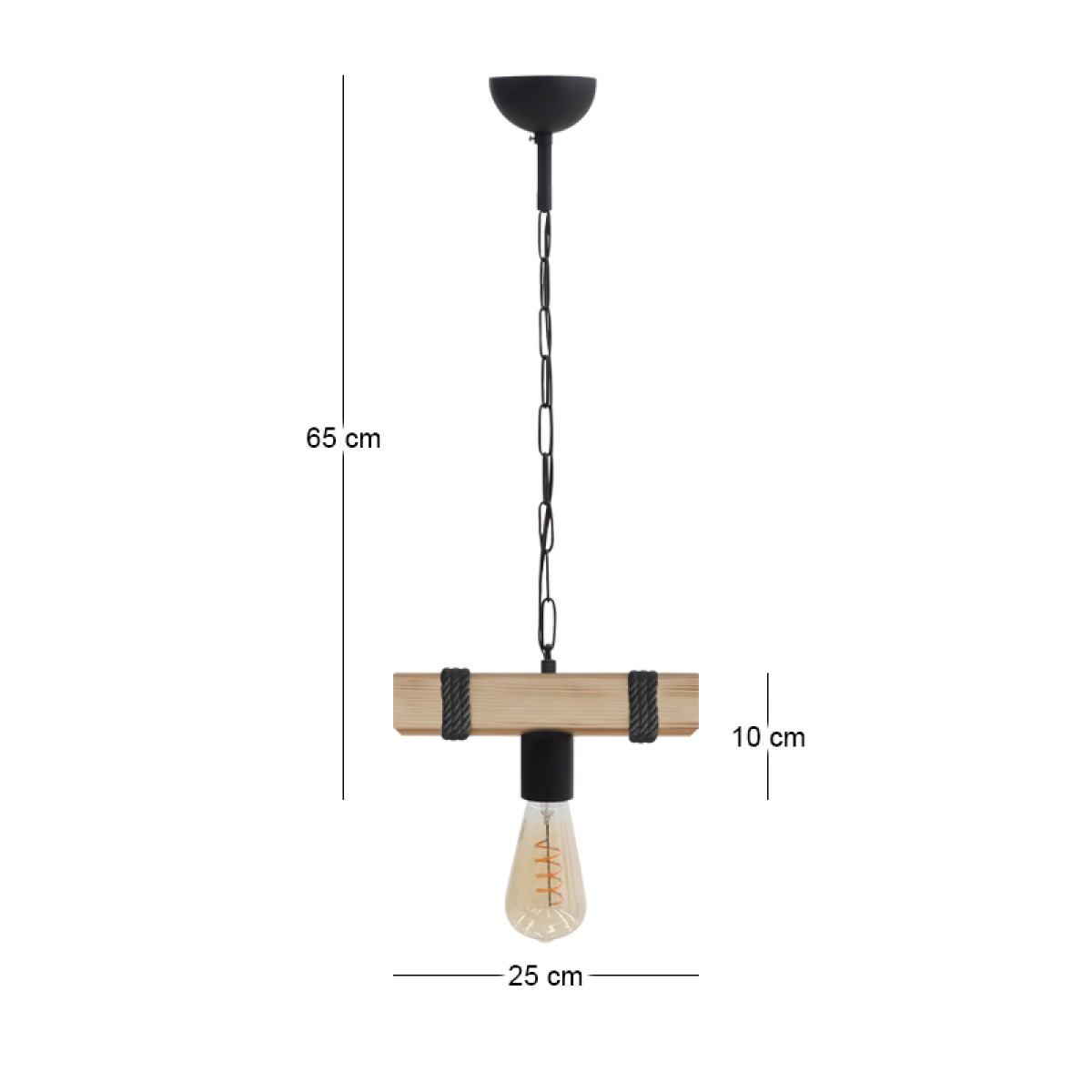 Φωτιστικό οροφής Vero Megapap E27 ξύλινο μονόφωτο χρώμα φυσικό - μαύρο 25x8x65εκ.