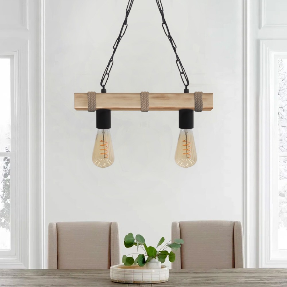 Φωτιστικό οροφής Vero Megapap E27 ξύλινο δίφωτο χρώμα φυσικό 40x8x65εκ.