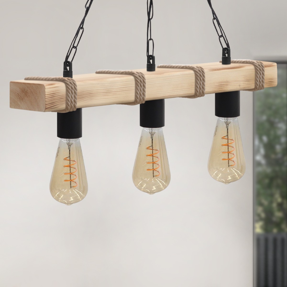 Φωτιστικό οροφής Vero Megapap E27 ξύλινο τρίφωτο χρώμα φυσικό 50x8x65εκ.