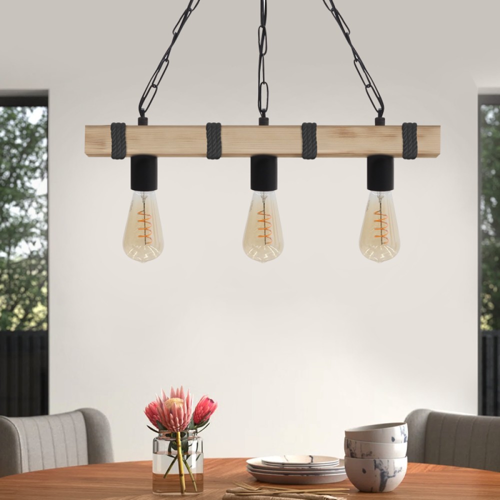 Φωτιστικό οροφής Vero Megapap E27 ξύλινο τρίφωτο χρώμα φυσικό - μαύρο 50x8x65εκ.