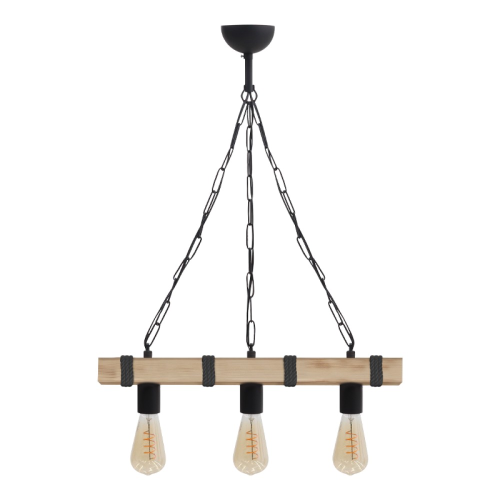 Φωτιστικό οροφής Vero Megapap E27 ξύλινο τρίφωτο χρώμα φυσικό - μαύρο 50x8x65εκ.