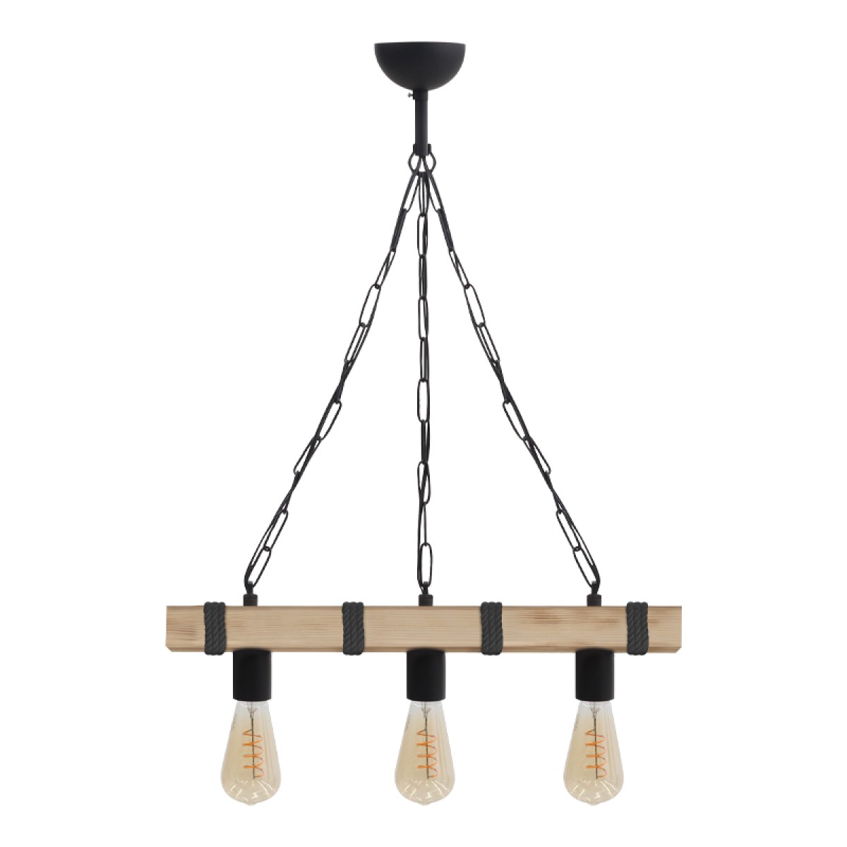 Φωτιστικό οροφής Vero Megapap E27 ξύλινο τρίφωτο χρώμα φυσικό - μαύρο 50x8x65εκ.