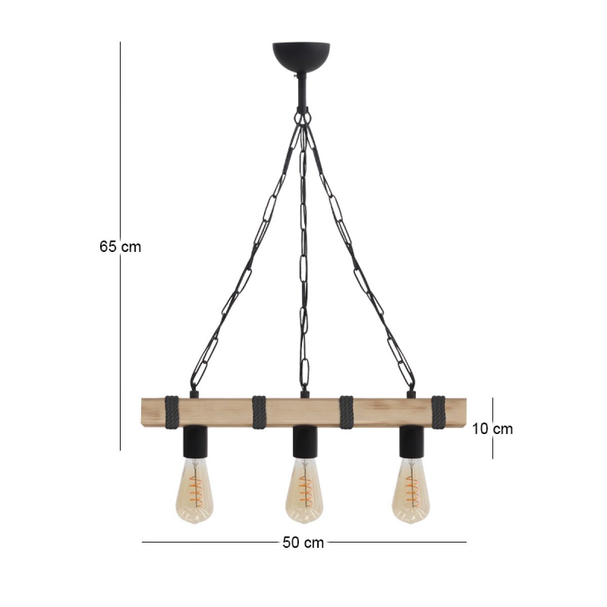 Φωτιστικό οροφής Vero Megapap E27 ξύλινο τρίφωτο χρώμα φυσικό - μαύρο 50x8x65εκ.