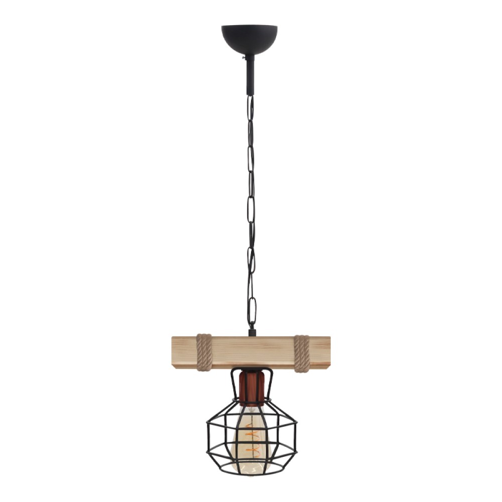 Φωτιστικό οροφής Lumenia Megapap E27 ξύλινο - μεταλλικό μονόφωτο χρώμα φυσικό - μαύρο 25x14x80εκ.