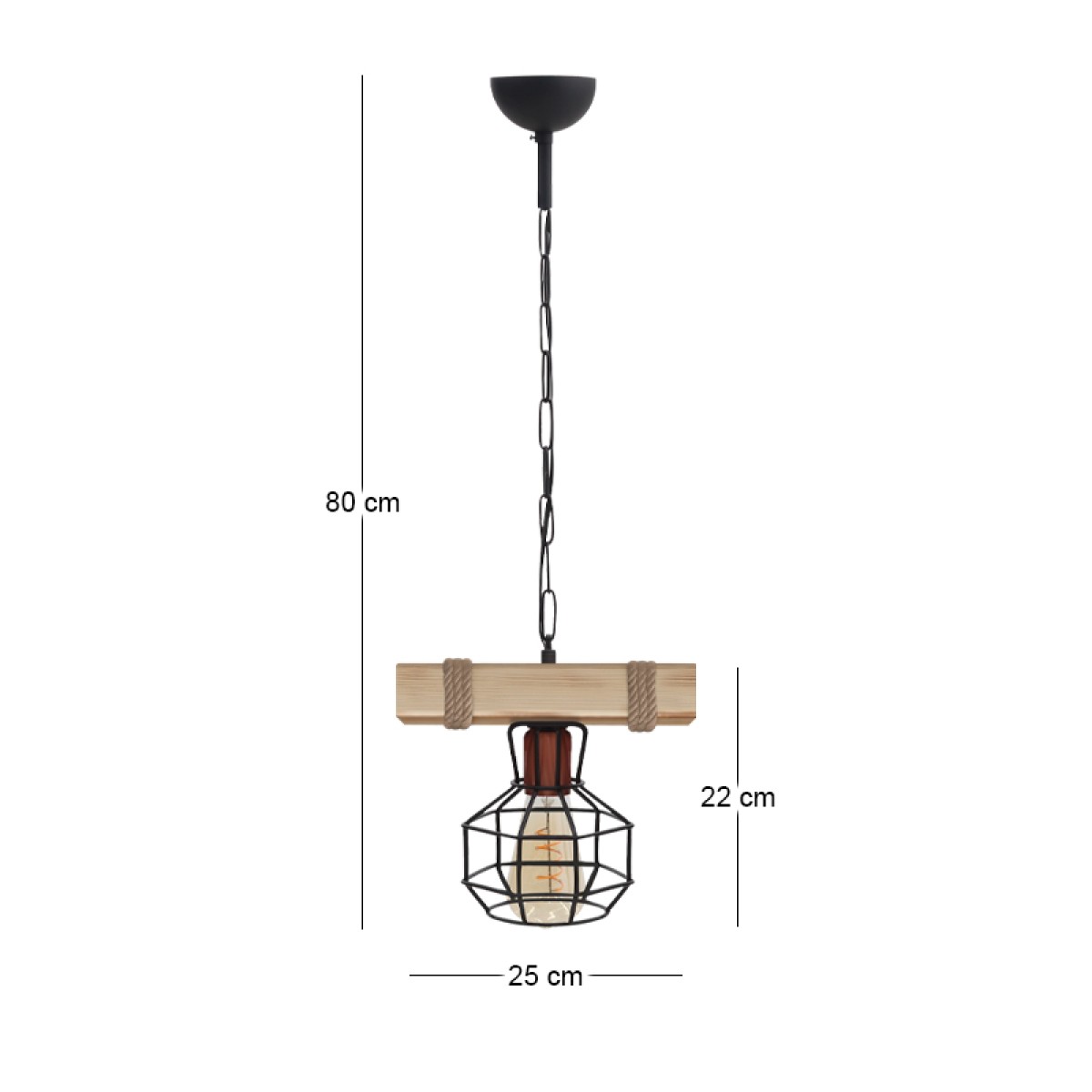 Φωτιστικό οροφής Lumenia Megapap E27 ξύλινο - μεταλλικό μονόφωτο χρώμα φυσικό - μαύρο 25x14x80εκ.