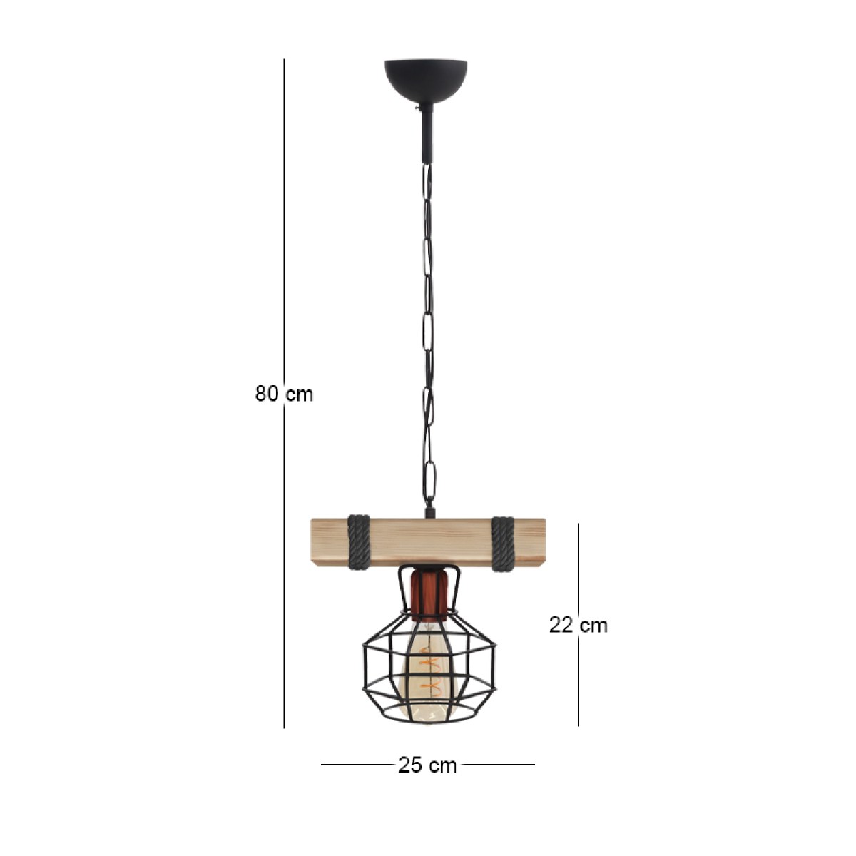 Φωτιστικό οροφής Lumenia Megapap E27 ξύλινο - μεταλλικό μονόφωτο χρώμα φυσικό - μαύρο 25x14x80εκ.