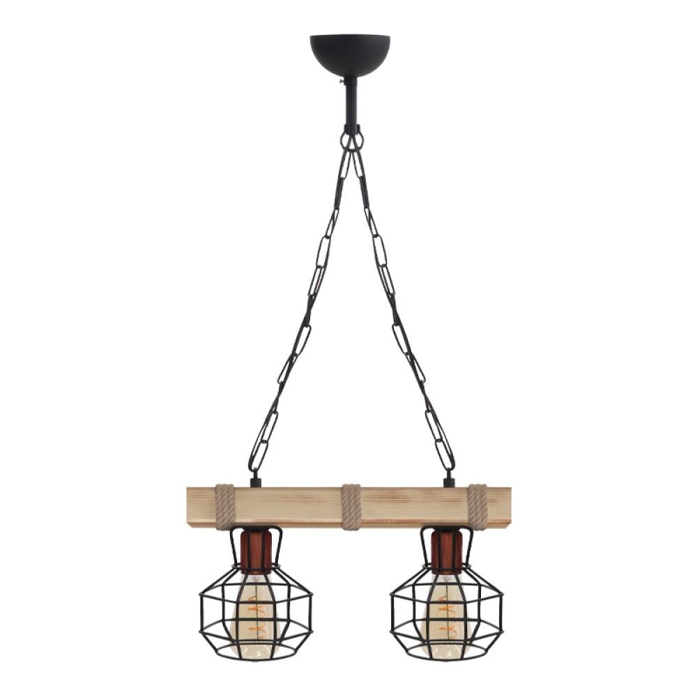 Φωτιστικό οροφής Lumenia Megapap E27 ξύλινο - μεταλλικό δίφωτο χρώμα φυσικό - μαύρο 40x14x80εκ.