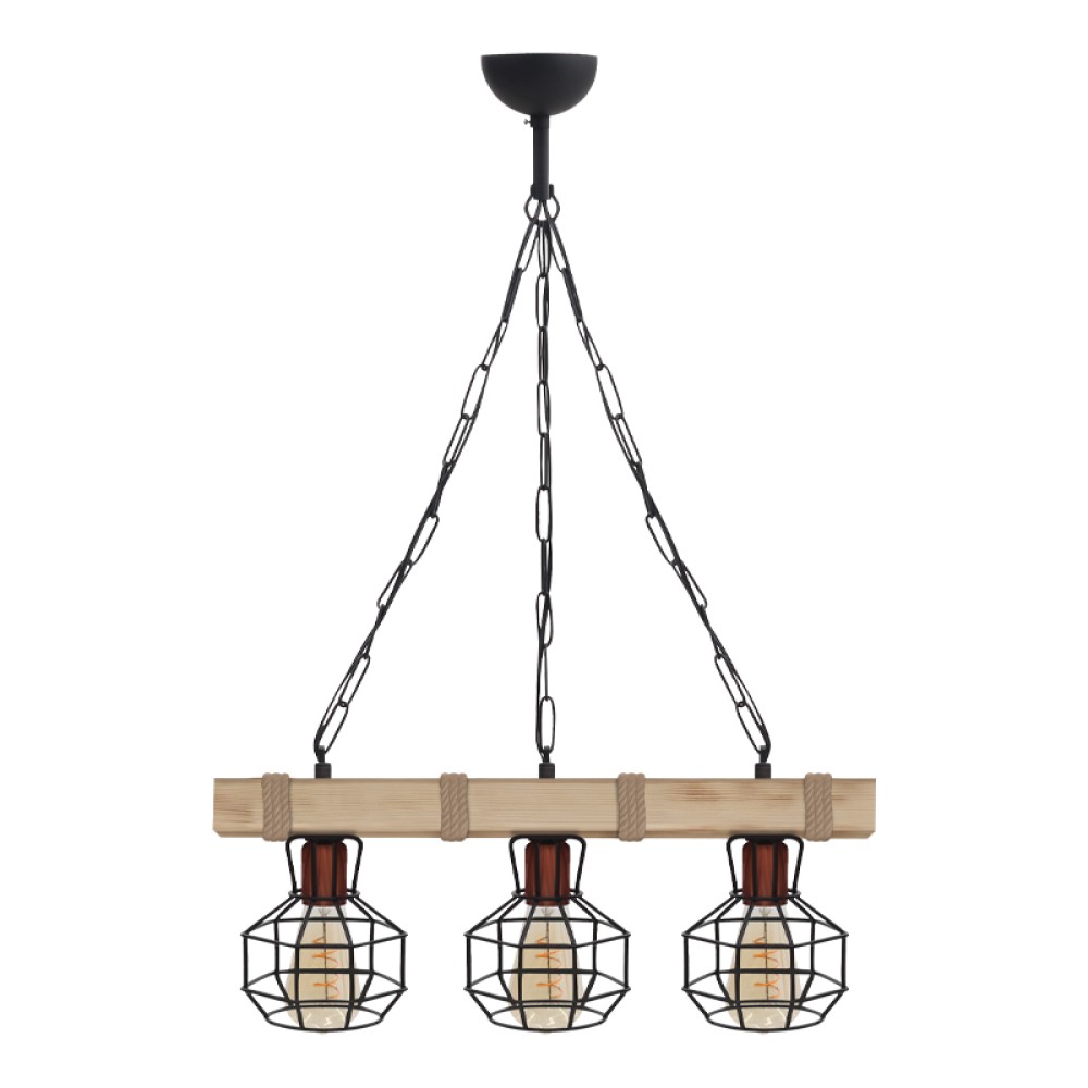 Φωτιστικό οροφής Lumenia Megapap E27 ξύλινο - μεταλλικό τρίφωτο χρώμα φυσικό - μαύρο 50x14x80εκ.