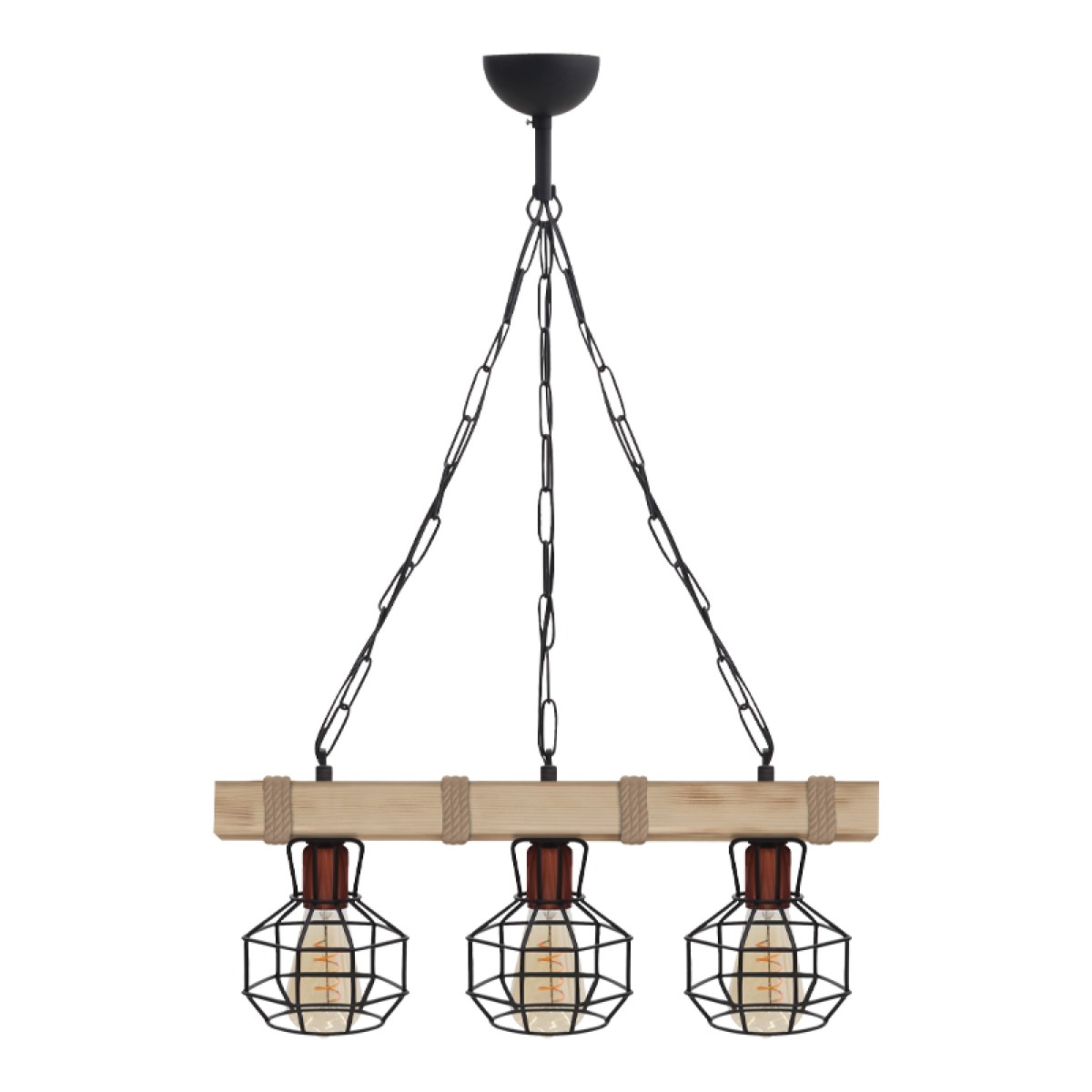 Φωτιστικό οροφής Lumenia Megapap E27 ξύλινο - μεταλλικό τρίφωτο χρώμα φυσικό - μαύρο 50x14x80εκ.