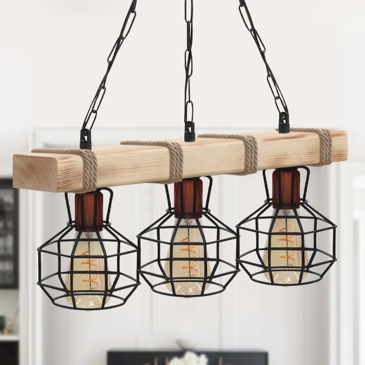 Φωτιστικό οροφής Lumenia Megapap E27 ξύλινο - μεταλλικό τρίφωτο χρώμα φυσικό - μαύρο 50x14x80εκ.