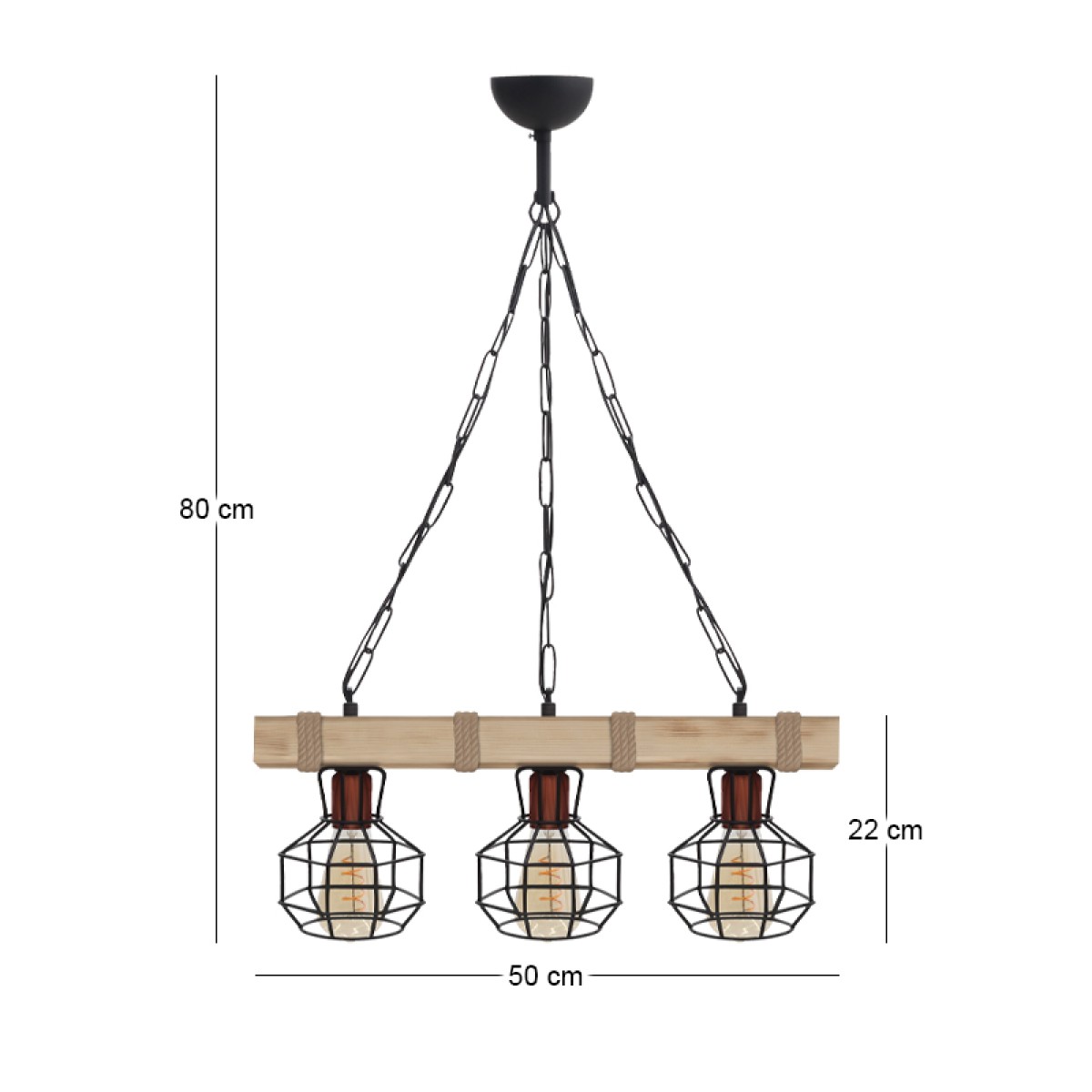 Φωτιστικό οροφής Lumenia Megapap E27 ξύλινο - μεταλλικό τρίφωτο χρώμα φυσικό - μαύρο 50x14x80εκ.