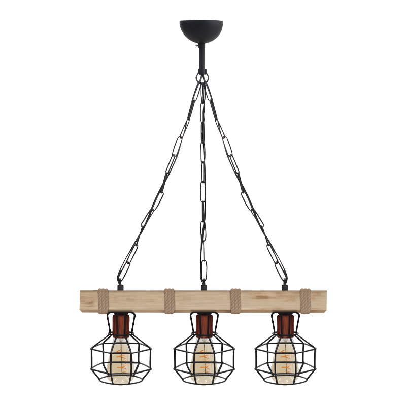 Φωτιστικό οροφής Lumenia Megapap E27 ξύλινο - μεταλλικό τρίφωτο χρώμα φυσικό - μαύρο 50x14x80εκ.