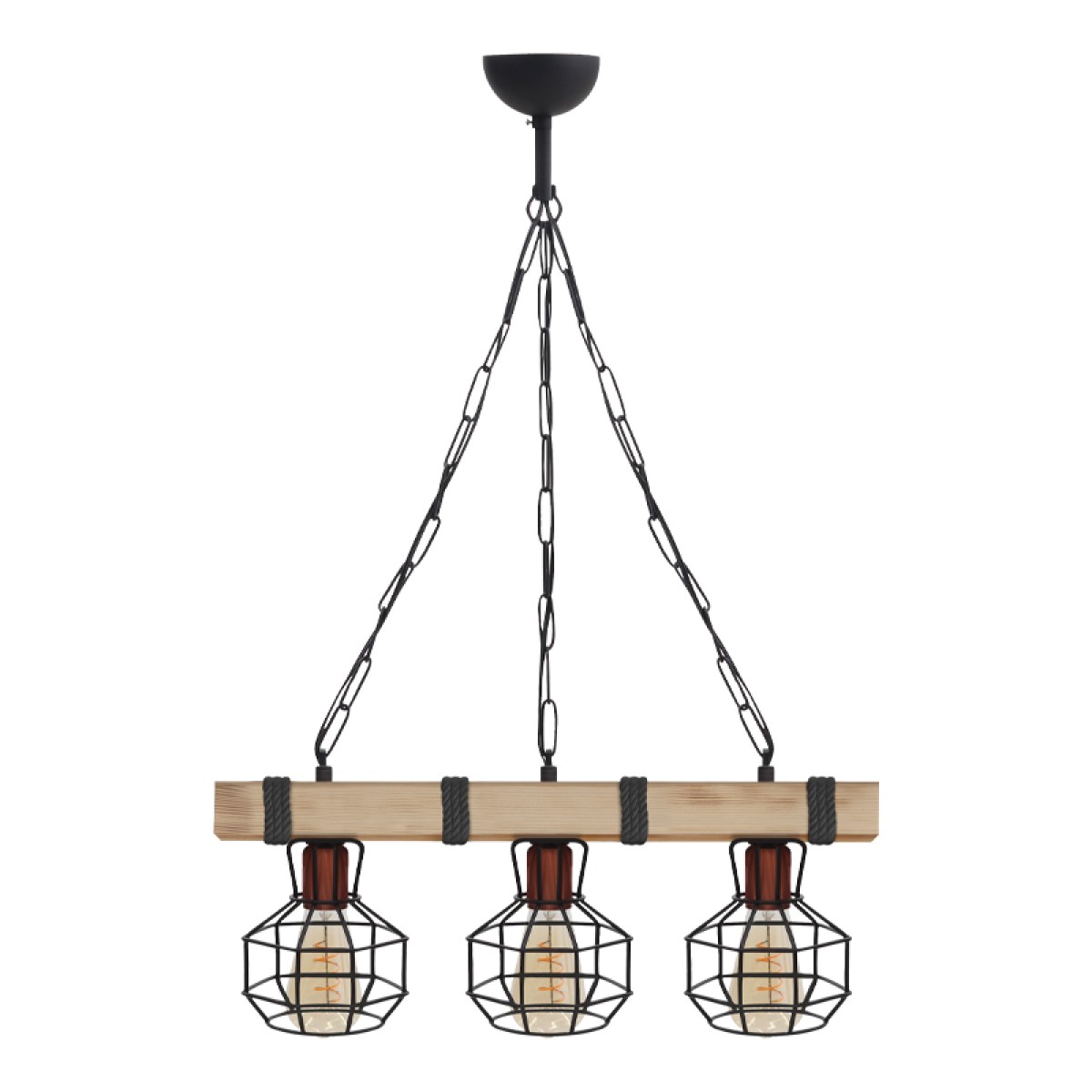 Φωτιστικό οροφής Lumenia Megapap E27 ξύλινο - μεταλλικό τρίφωτο χρώμα φυσικό - μαύρο 50x14x80εκ.