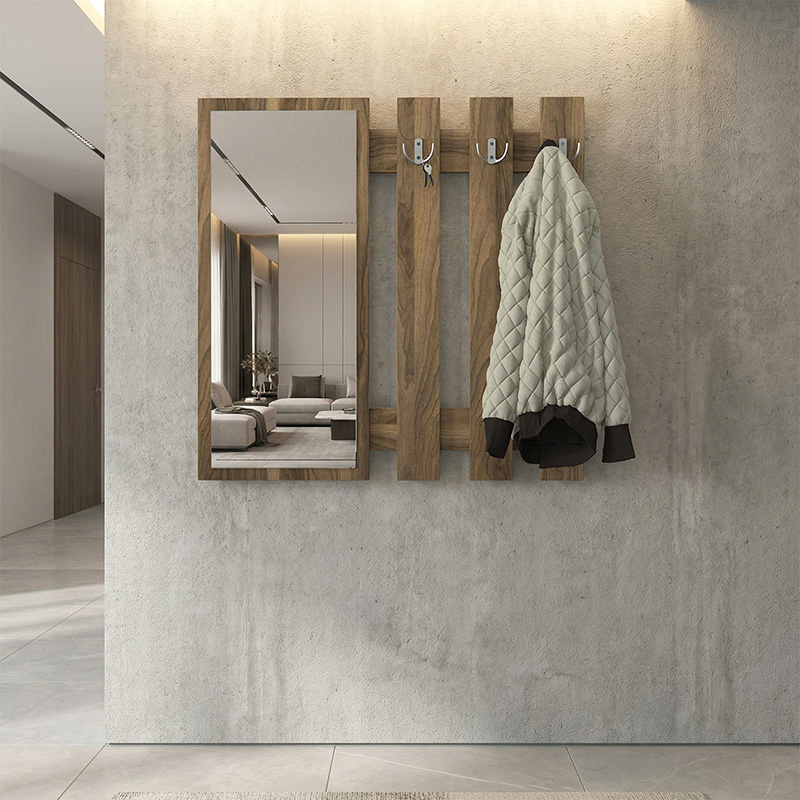 Κρεμάστρα τοίχου με καθρέπτη Folin Megapap χρώμα καρυδί 90x4x90εκ.