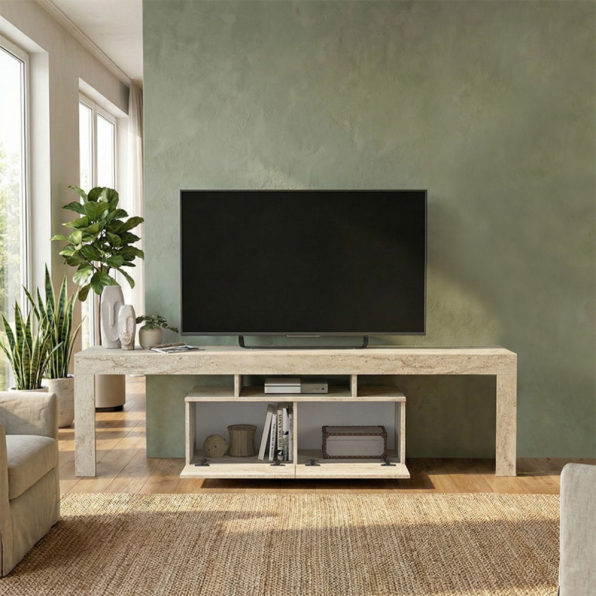 Έπιπλο τηλεόρασης Woodra Megapap χρώμα travertine 180x31,3x50,2εκ.