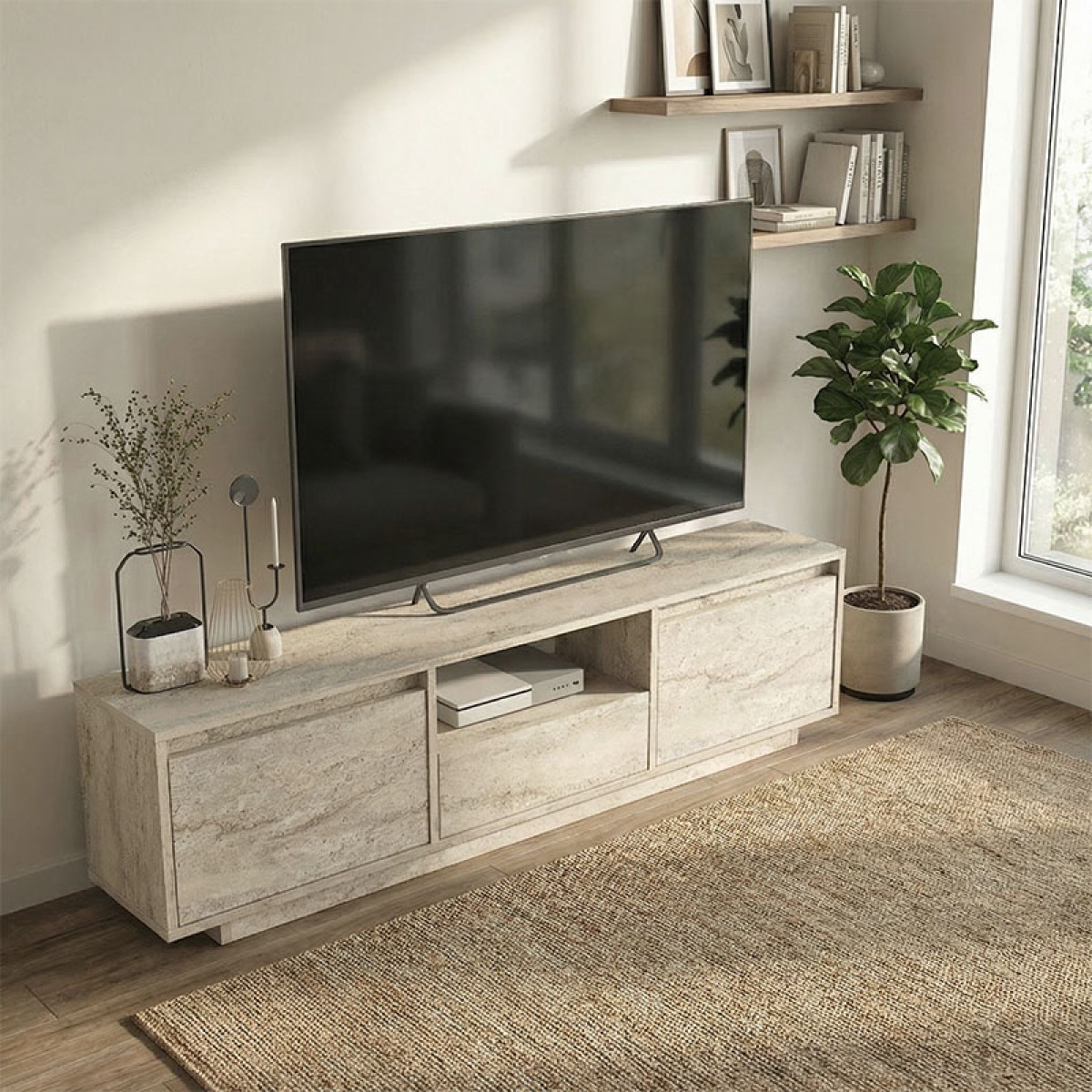 Έπιπλο τηλεόρασης Lumbera Megapap χρώμα travertine 160x29,5x42εκ.