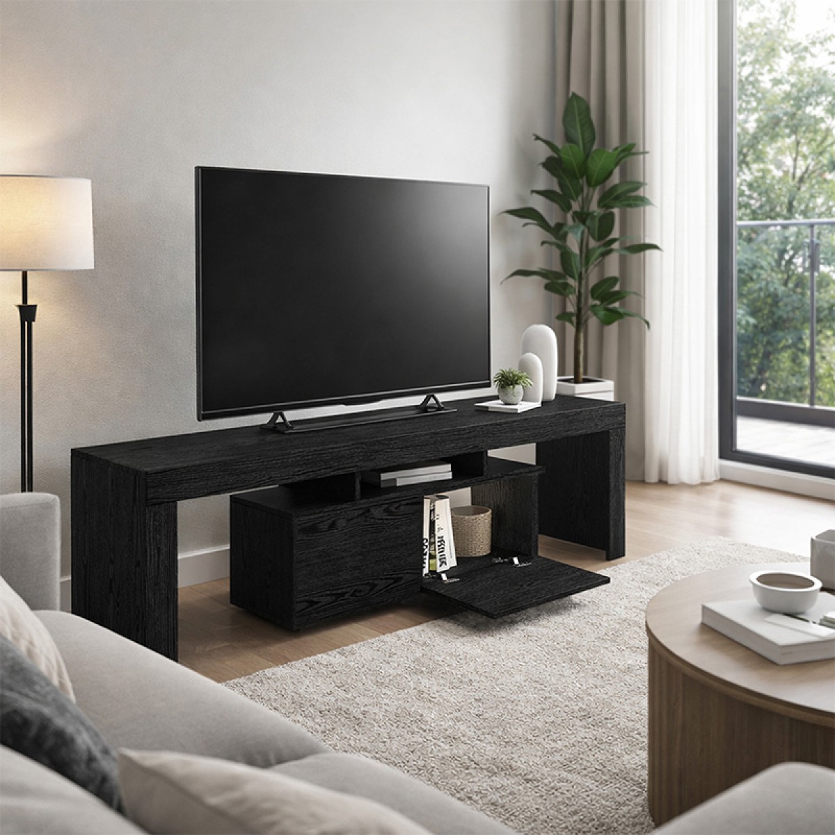 Έπιπλο τηλεόρασης Woodra Megapap χρώμα sencron black 180x31,3x50,2εκ.