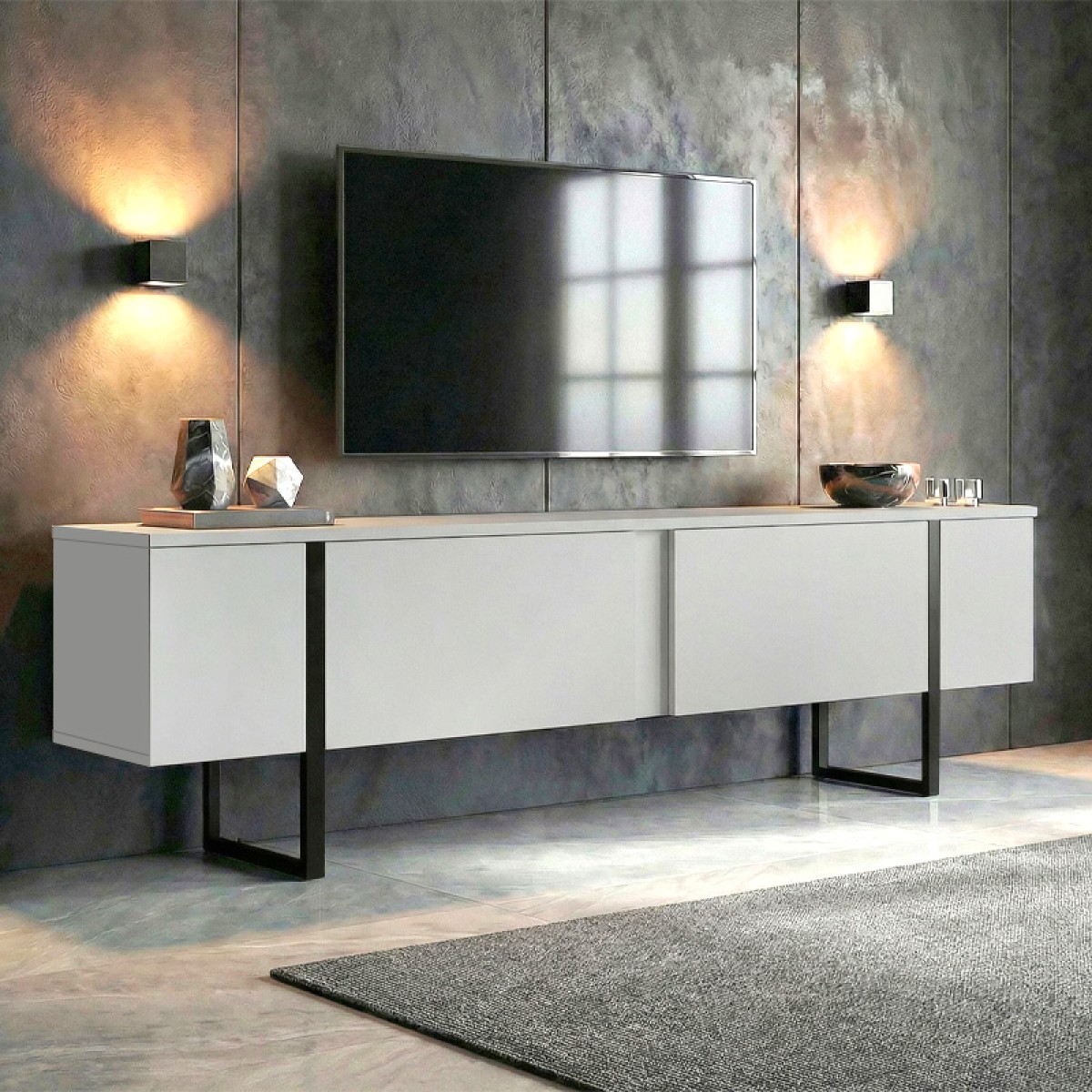 Έπιπλο τηλεόρασης Luxe Megapap χρώμα λευκό - μαύρο 180x30x50εκ.
