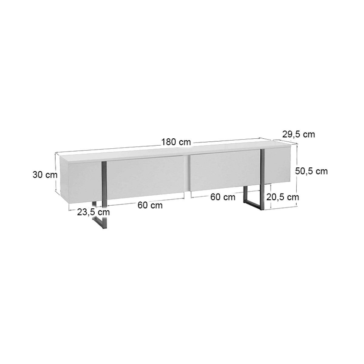 Έπιπλο τηλεόρασης Luxe Megapap χρώμα λευκό - μαύρο 180x30x50εκ.