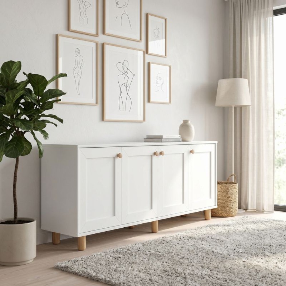 Μπουφές Bohemian Megapap χρώμα λευκό - φυσικό οξιάς 180x40x75εκ.