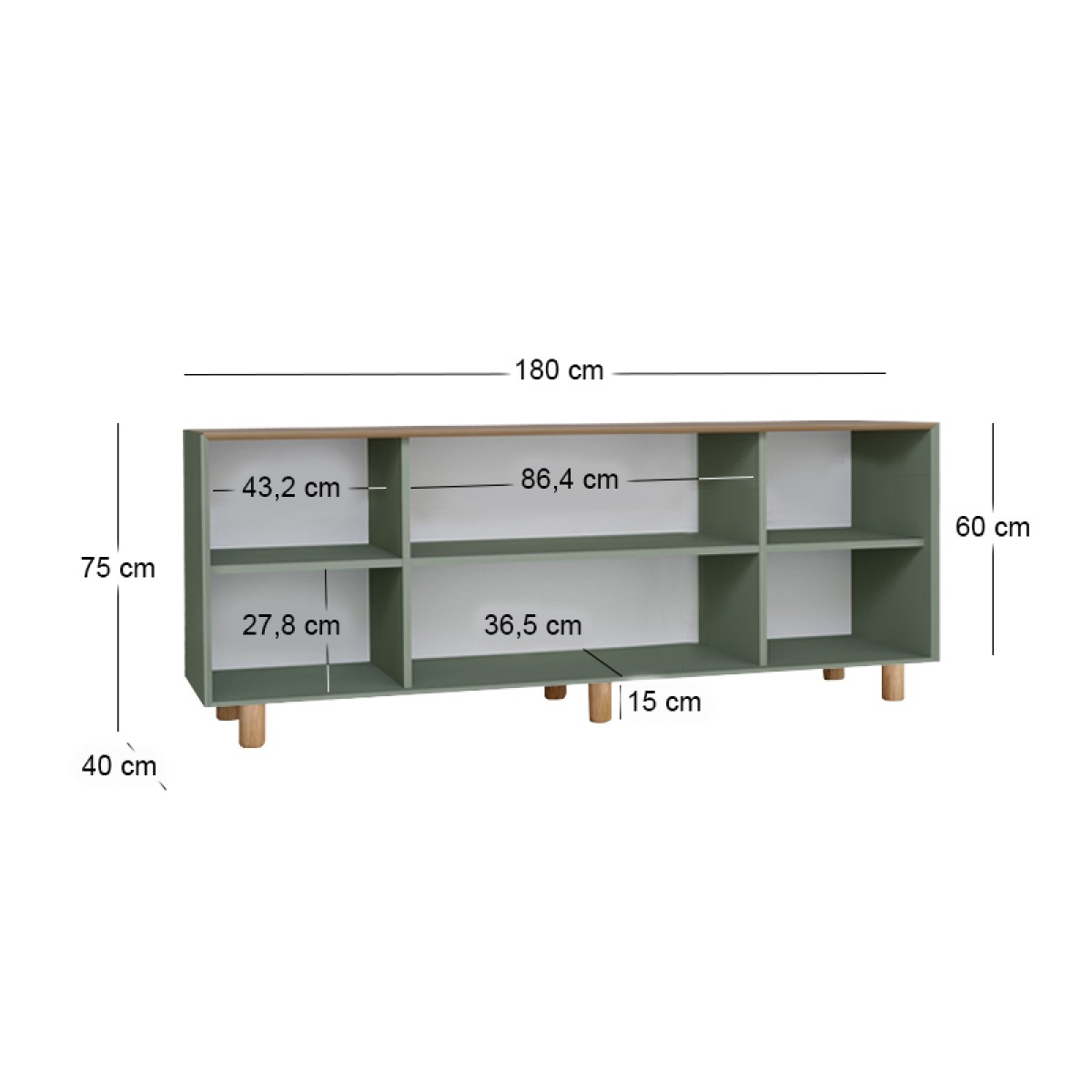 Μπουφές Bohemian Megapap χρώμα πράσινο - φυσικό οξιάς 180x40x75εκ.