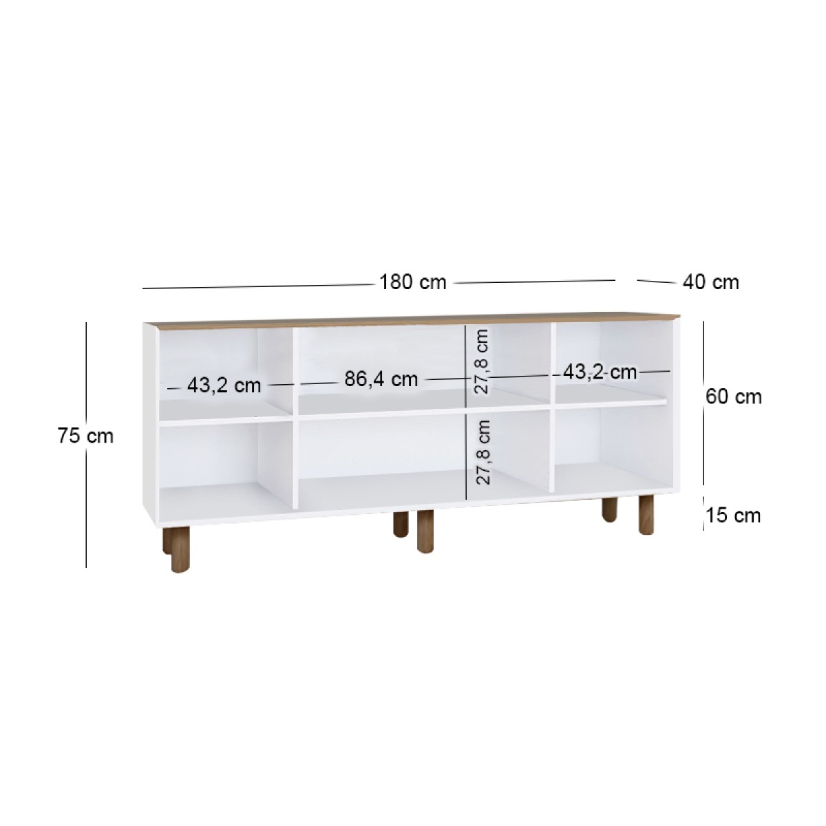 Μπουφές Bohemian Megapap χρώμα λευκό - φυσικό οξιάς 180x40x75εκ.
