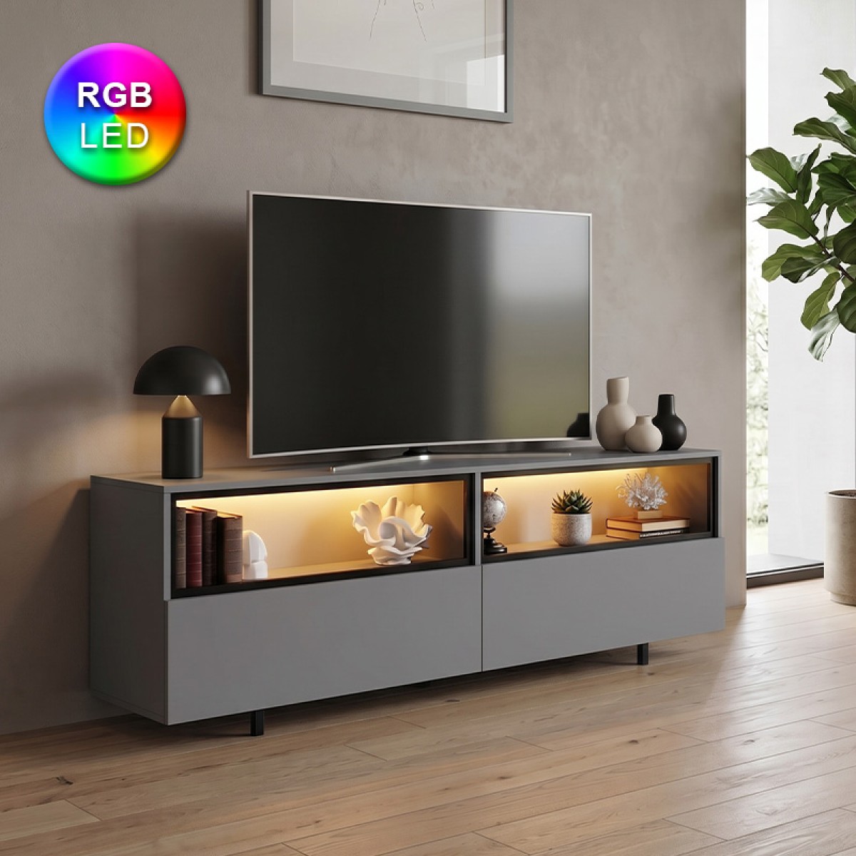 Έπιπλο τηλεόρασης Eco Megapap με Led Rgb χρώμα ανθρακί 180x32x67εκ.