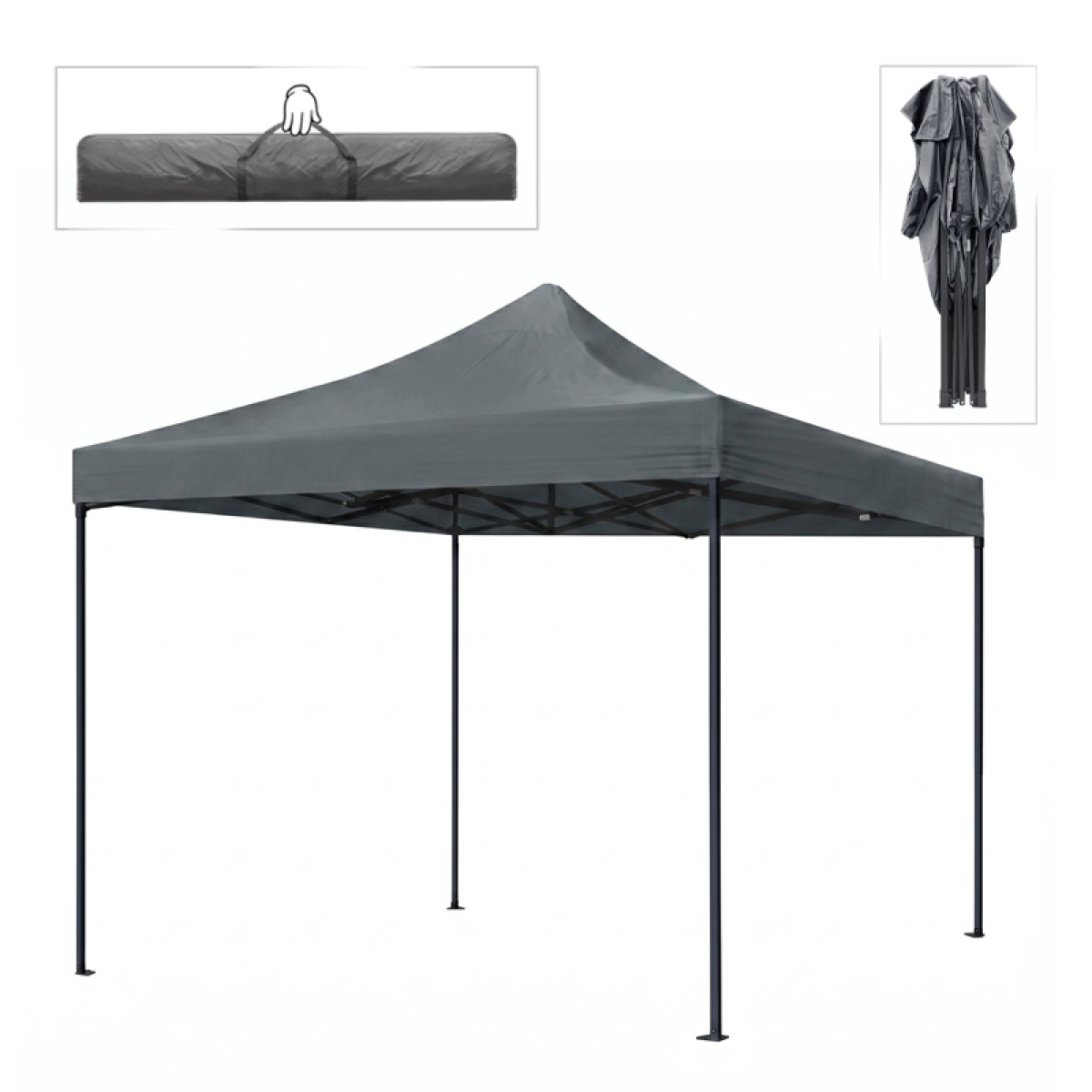 Κιόσκι - Gazebo Bari Megapap πτυσσόμενο μεταλλικός σκελετός - αδιάβροχο ύφασμα χρώμα γκρι 3x3x3,10m.