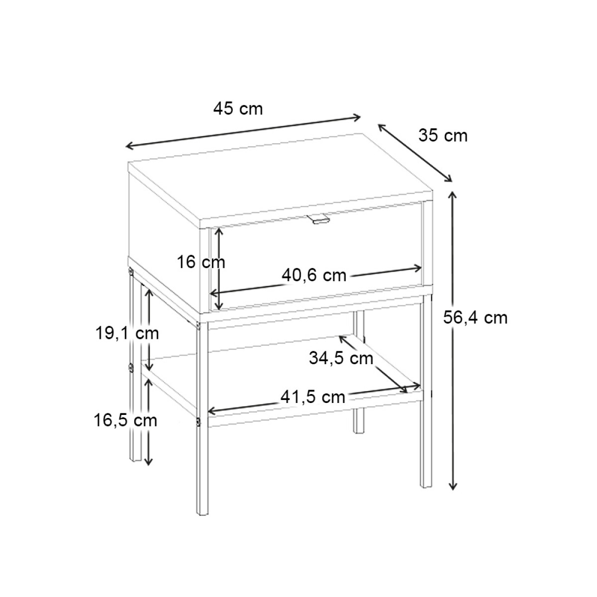 Κομοδίνο Melis Megapap χρώμα καρυδί Ud 45x35x56,4εκ.