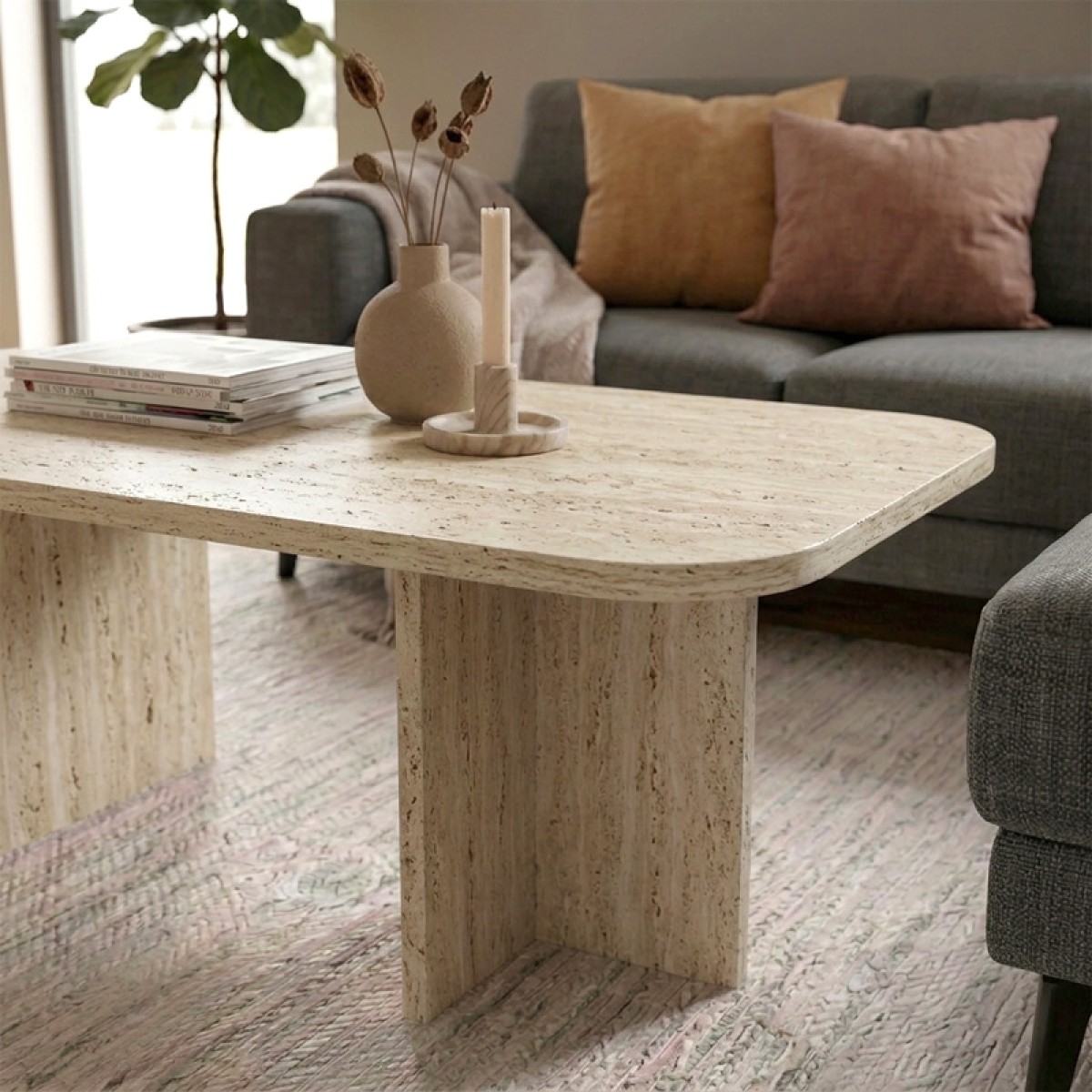 Τραπεζάκι σαλονιού Hillary Megapap χρώμα travertine 100x60x41,8εκ.