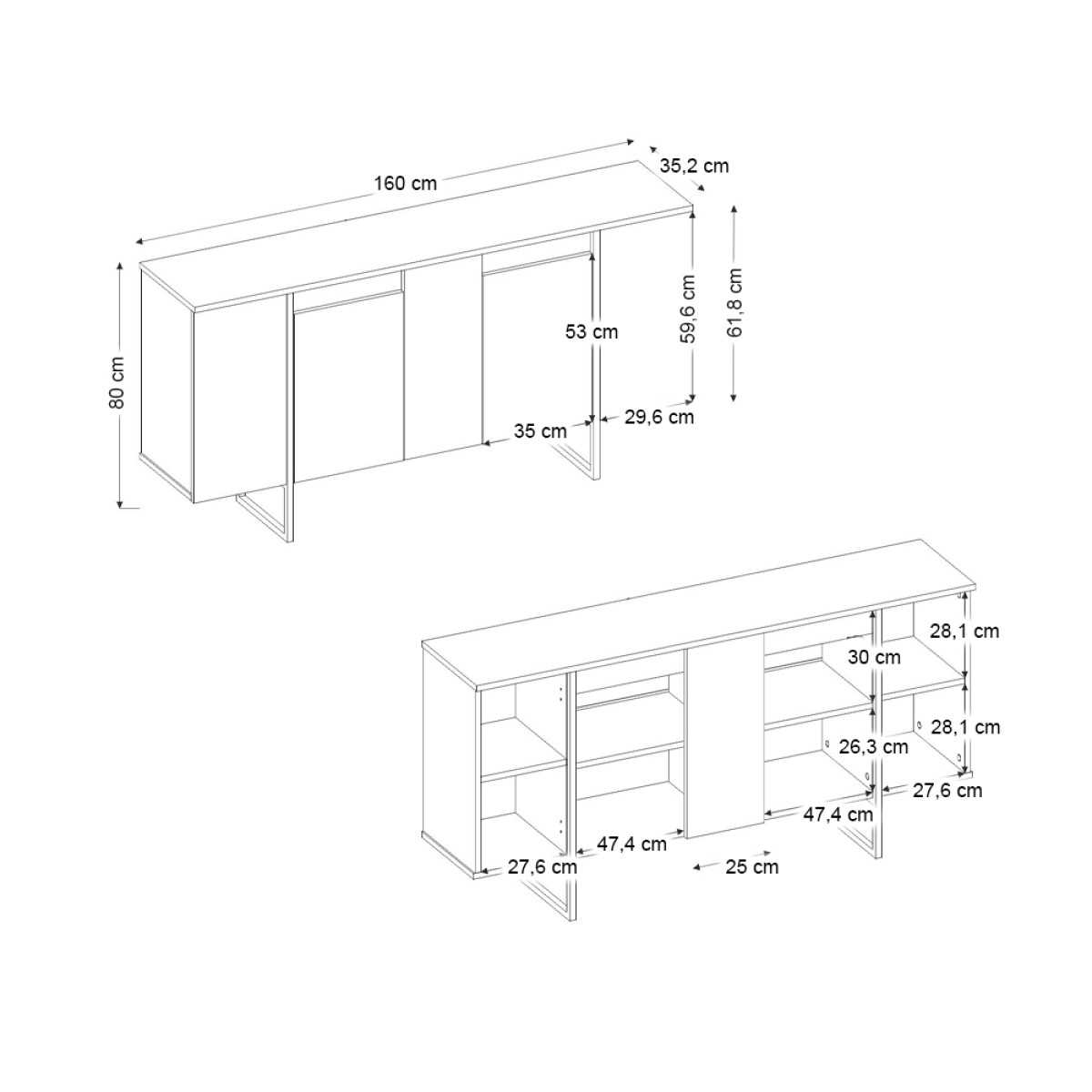 Μπουφές Orontes Megapap χρώμα λευκό - χρυσό 160x35,2x80εκ.