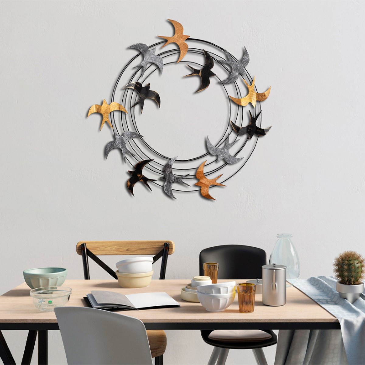 Διακοσμητικό τοίχου Spiral Flock Megapap μεταλλικό χρώμα μαύρο - bronze - ασημί 87x87εκ.