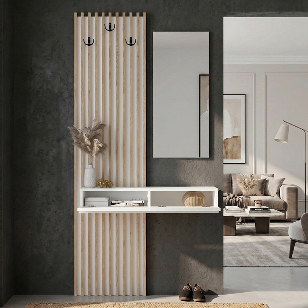 Έπιπλο εισόδου Elois Megapap χρώμα λευκό - sepet oak 96,6x26,8x195,5εκ.