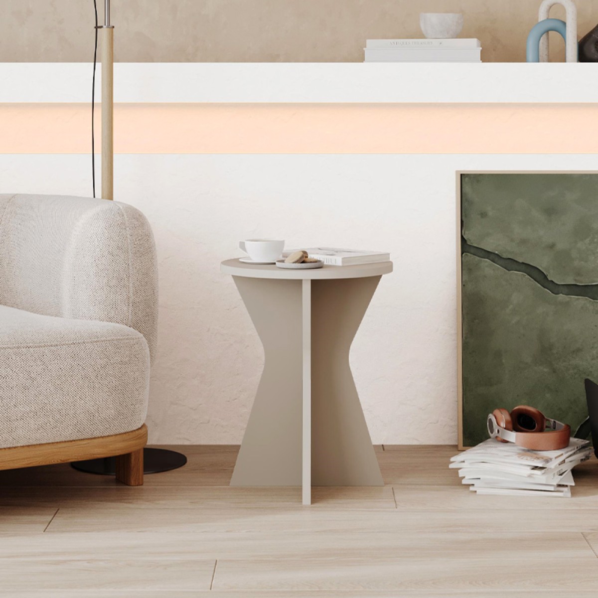 Τραπεζάκι βοηθητικό Lisa Megapap χρώμα sandstone Ø40x51,8εκ.