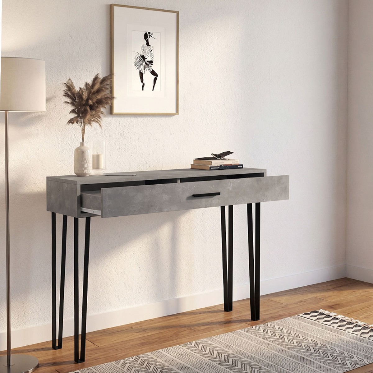 Κονσόλα Rochel Megapap χρώμα γκρι σκυροδέματος 120x35x89,8εκ.