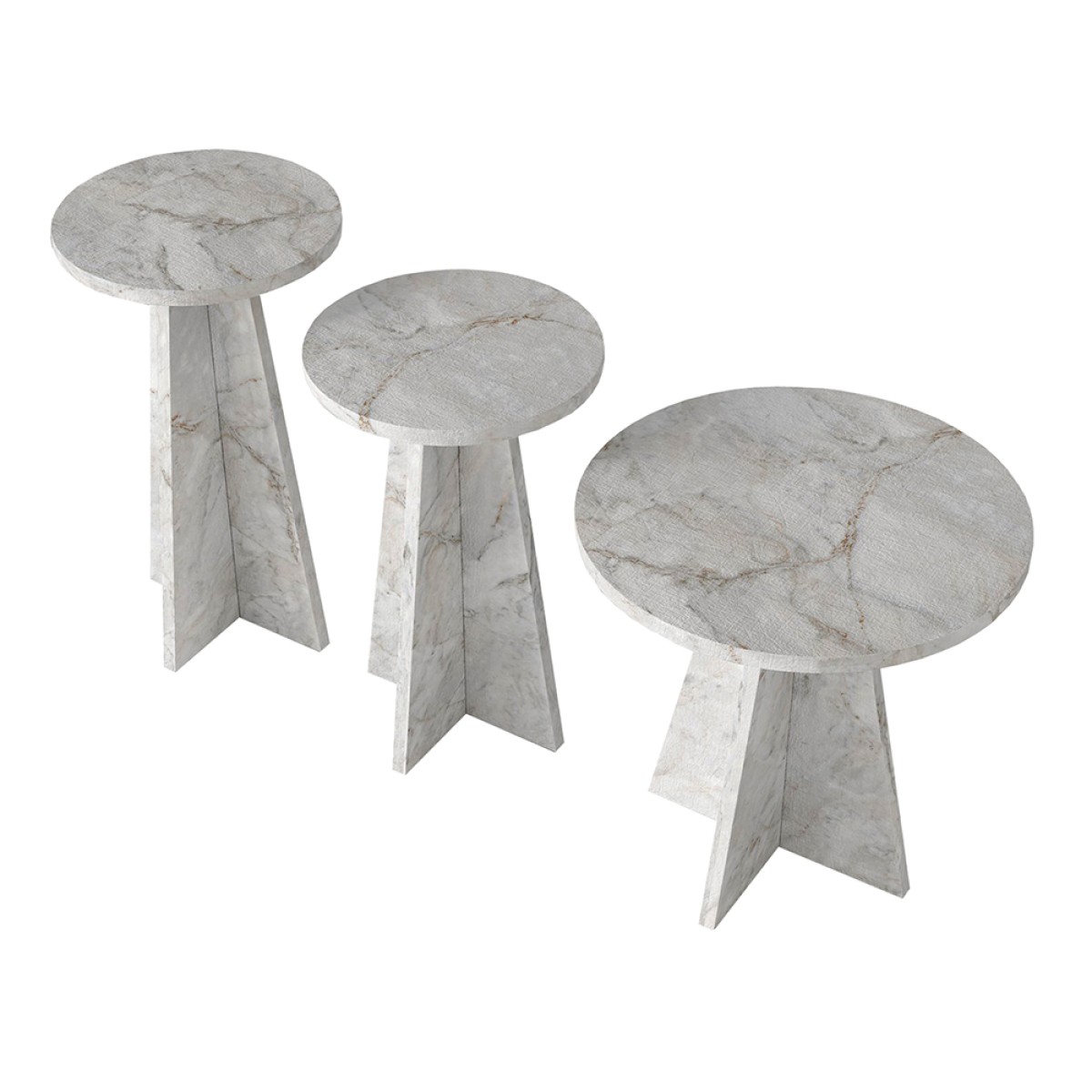 Τραπεζάκι βοηθητικό σετ 3 τμχ Podel Megapap χρώμα λευκό εφέ μαρμάρου Ø29,6x52,1εκ.
