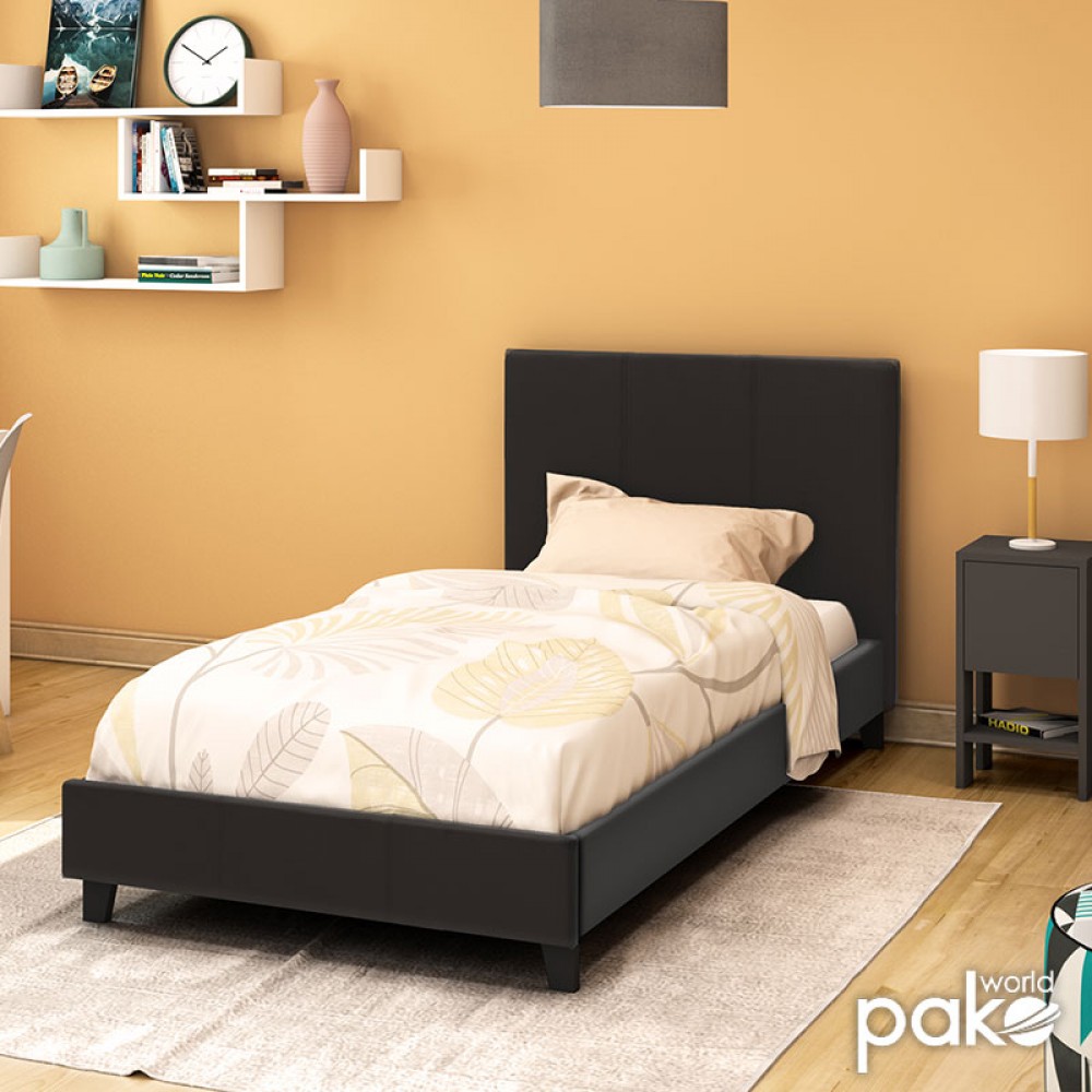 Κρεβάτι Nevil pakoworld 100x200 PU χρώμα μαύρο ματ