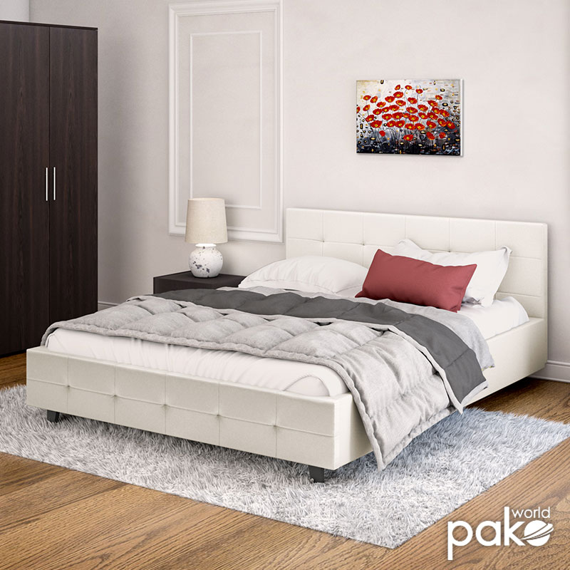 Κρεβάτι Roi pakoworld 160x200 PU λευκό ματ + αποθηκευτικό χώρο
