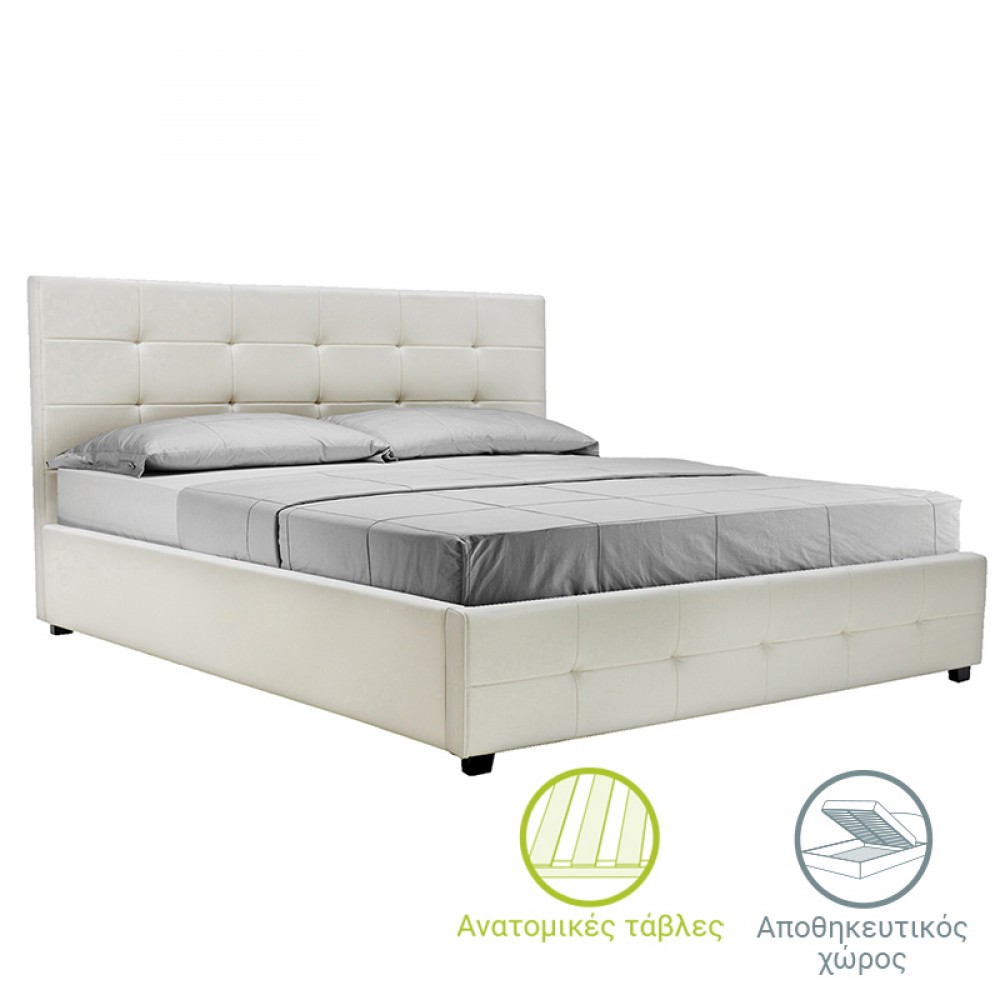 Κρεβάτι Roi pakoworld 160x200 PU λευκό ματ + αποθηκευτικό χώρο