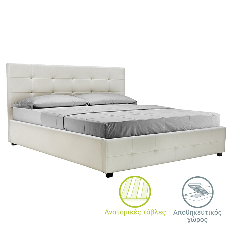 Κρεβάτι Roi pakoworld 160x200 PU λευκό ματ + αποθηκευτικό χώρο