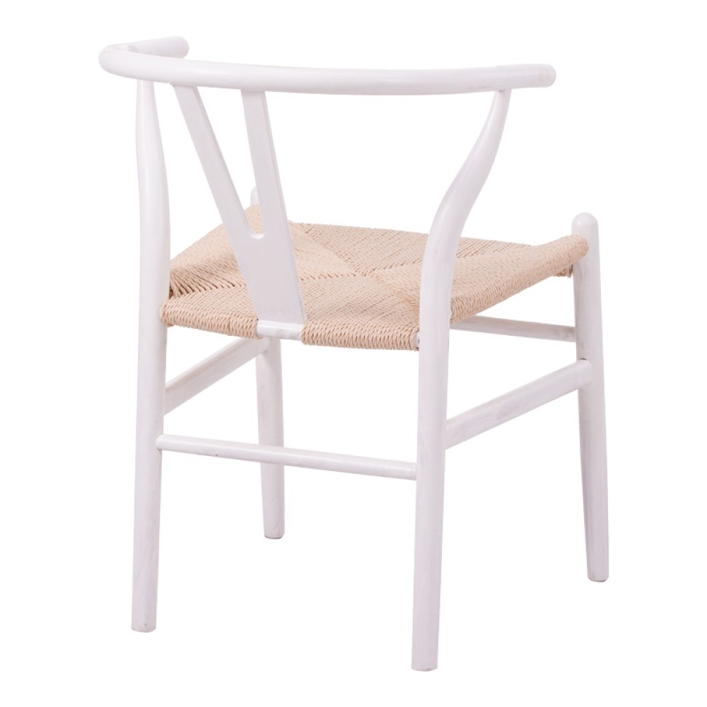 Καρέκλα Wishbone pakoworld rubberwood-σχοινί σε λευκή απόχρωση 53.5x57x74εκ