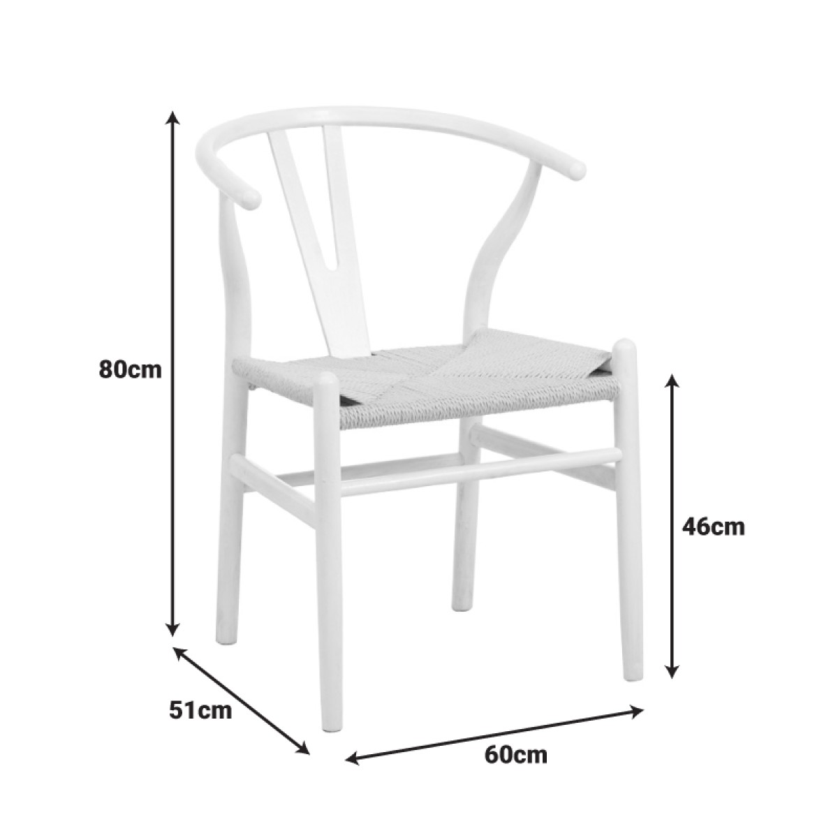 Καρέκλα Wishbone pakoworld rubberwood-σχοινί σε λευκή απόχρωση 53.5x57x74εκ