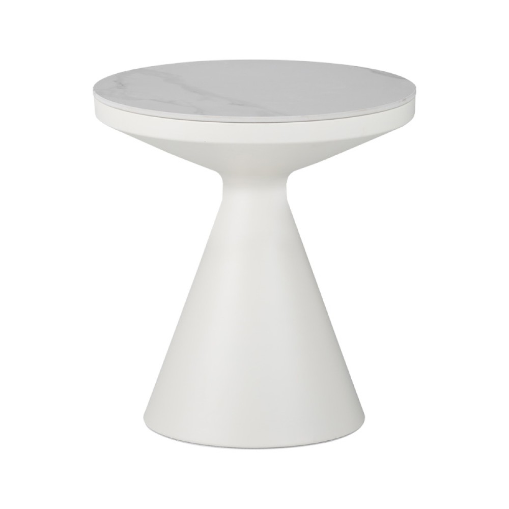 Βοηθητικά τραπέζια Coozlin Inart sintered stone σε απόχρωση λευκό μαρμάρου με λευκό μέταλλο
