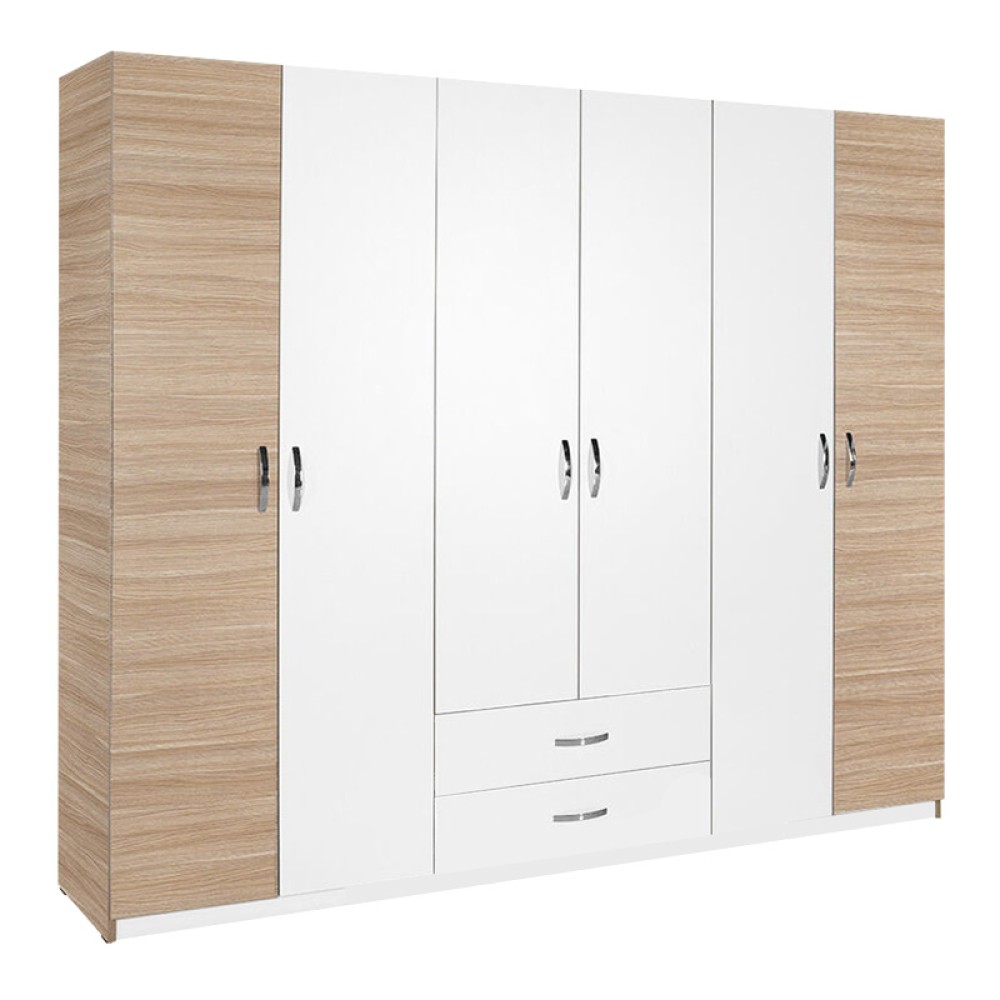 Ντουλάπα ρούχων Dormie pakoworld εξάφυλλη με συρτάρια σε λευκή απόχρωση 206x52x213εκ