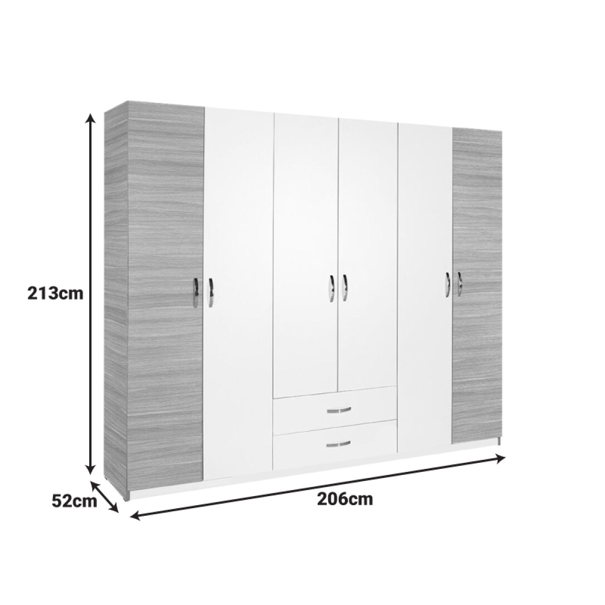 Ντουλάπα ρούχων Dormie pakoworld εξάφυλλη με συρτάρια σε λευκή απόχρωση 206x52x213εκ