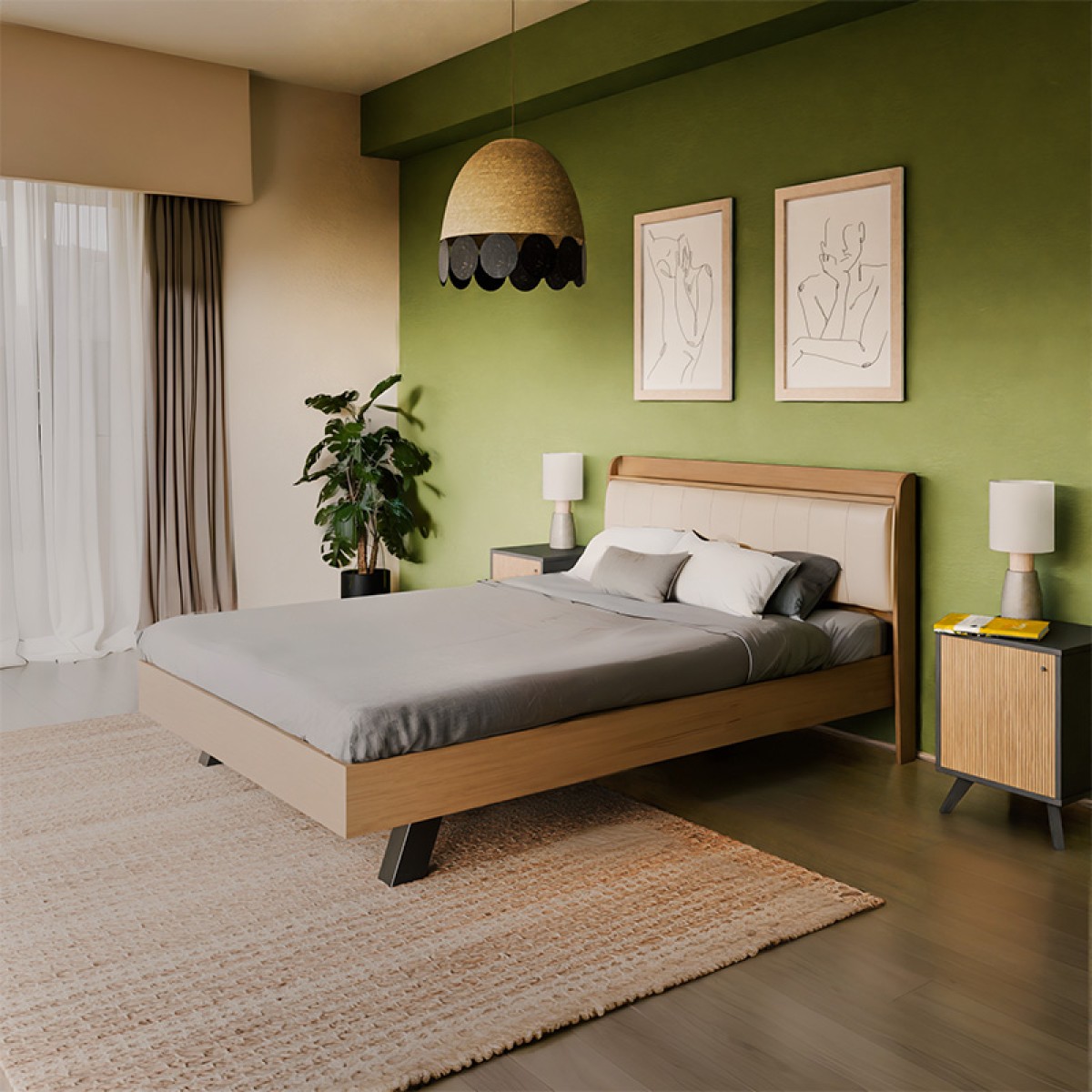 Κρεβάτι Frankly pakoworld διπλό oak-λευκό pu 150x200εκ