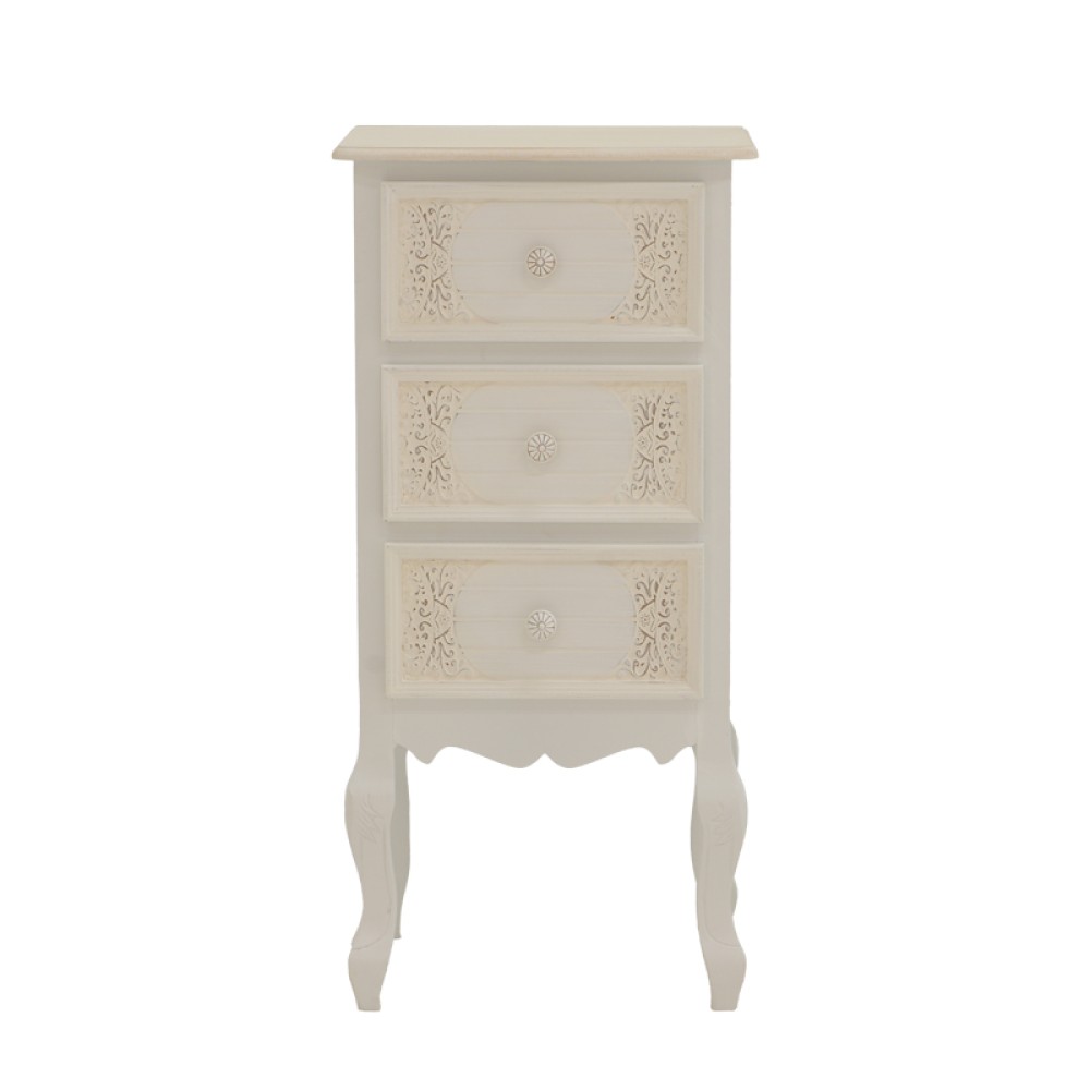 Κομοδίνο Pazlen Inart mdf σε λευκή αντικέ απόχρωση 40x34.5x82εκ